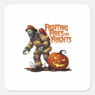 Halloween Firefighter Fighting Fires and Frights Square Sticker