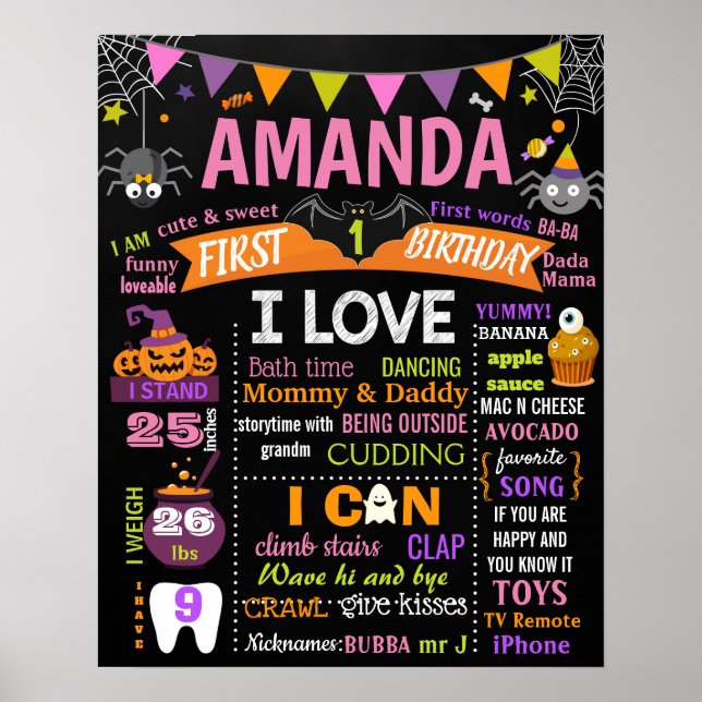 Halloween First Birthday chalkboard sign girl (Front)