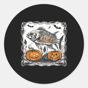 Halloween Fish Skeleton Funny Spooky Fish Bone Gra Classic Round Sticker