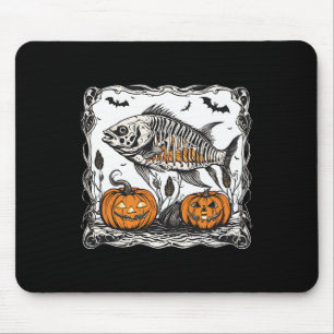 Halloween Fish Skeleton Funny Spooky Fish Bone Gra Mouse Pad