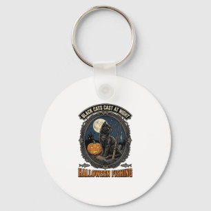 Halloween Fishing Cat Vintage Pumpkin Design_1 Key Ring