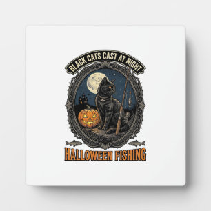 Halloween Fishing Cat Vintage Pumpkin Design_1 Plaque