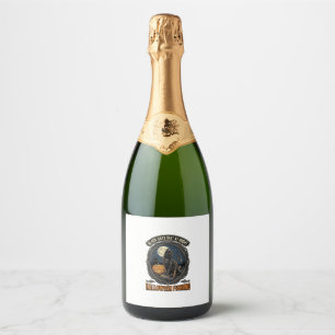 Halloween Fishing Cat Vintage Pumpkin Design_1 Sparkling Wine Label