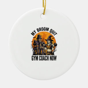 Halloween Fitness Trainer Witch Pumpkin Workout Gr Ceramic Ornament