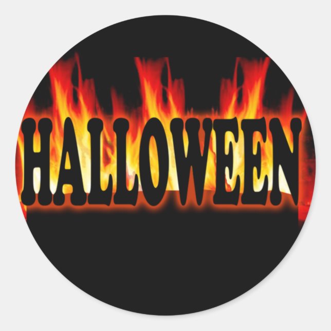 Halloween Flame on Black Classic Round Sticker (Front)