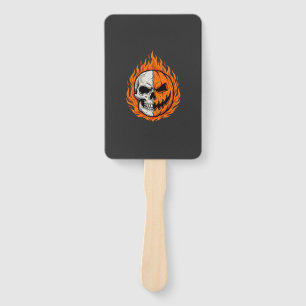 Halloween Flaming Skull Pumpkin Split Face Design Hand Fan