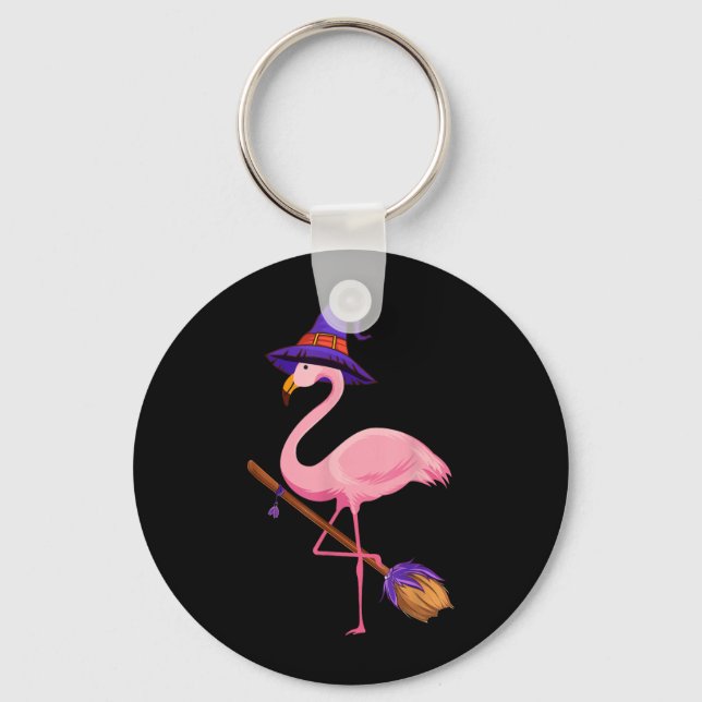 Halloween Flamingo Funny Flamingo Lover Witch Has Key Ring (Front)
