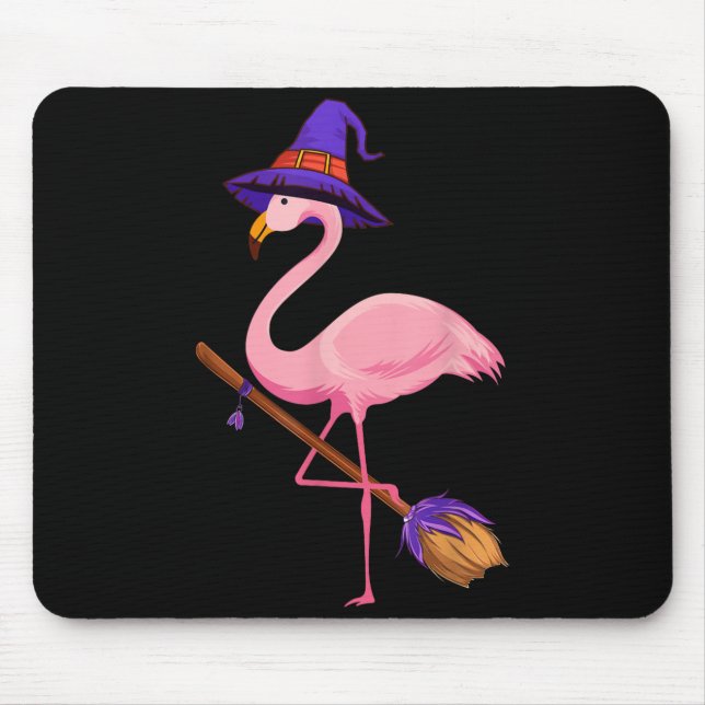 Halloween Flamingo Funny Flamingo Lover Witch Has Mouse Pad (Front)
