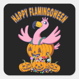 Halloween Flamingo Happy Flamingoween Kids Square Sticker