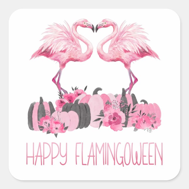 Halloween Flamingo Happy Flamingoween Watercolor Square Sticker (Front)