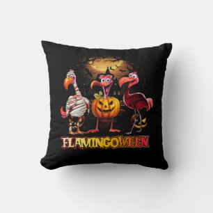 Halloween Flamingo Pink Flamingoween Pumpkin Jack  Cushion