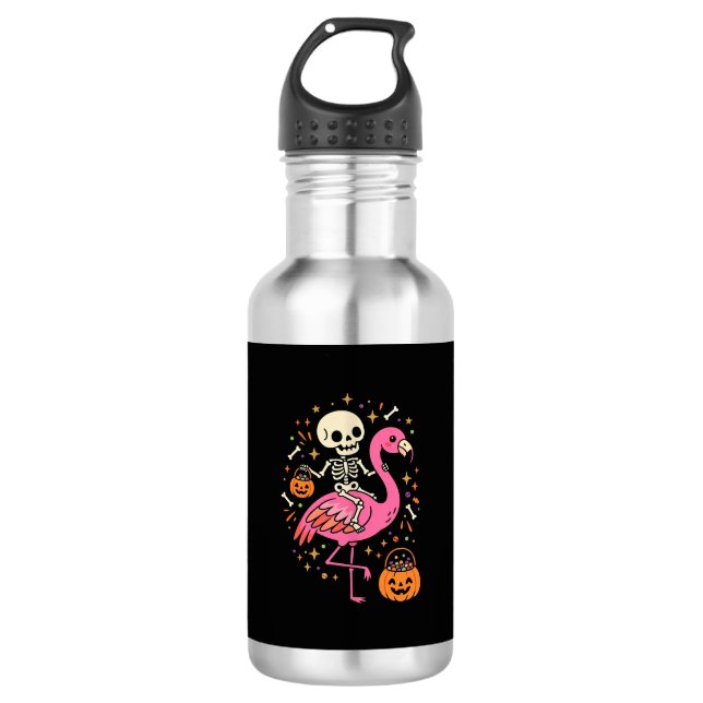 Halloween Flamingo Skeleton Candy Bucket Vector De 532 Ml Water Bottle (Front)