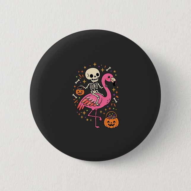 Halloween Flamingo Skeleton Candy Bucket Vector De 6 Cm Round Badge (Front)
