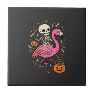 Halloween Flamingo Skeleton Candy Bucket Vector De Ceramic Tile
