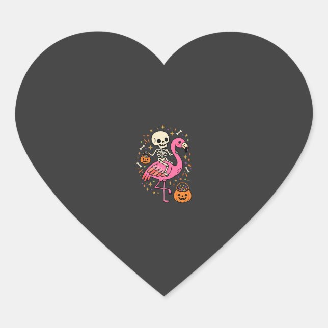 Halloween Flamingo Skeleton Candy Bucket Vector De Heart Sticker (Front)