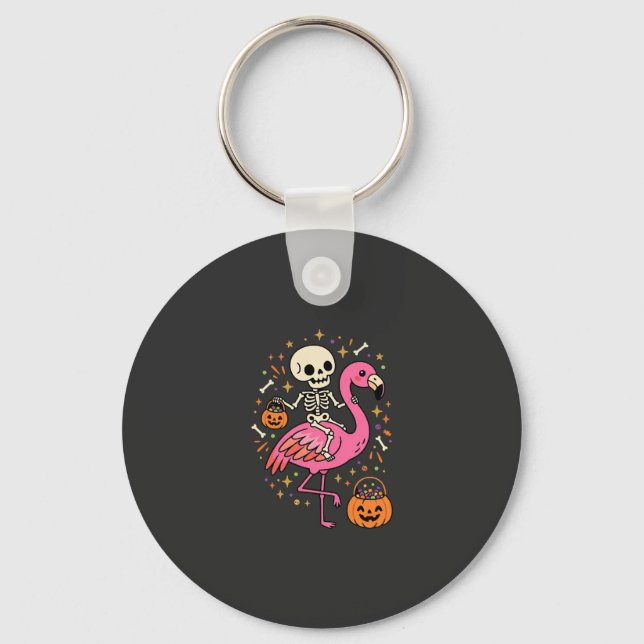 Halloween Flamingo Skeleton Candy Bucket Vector De Key Ring (Front)