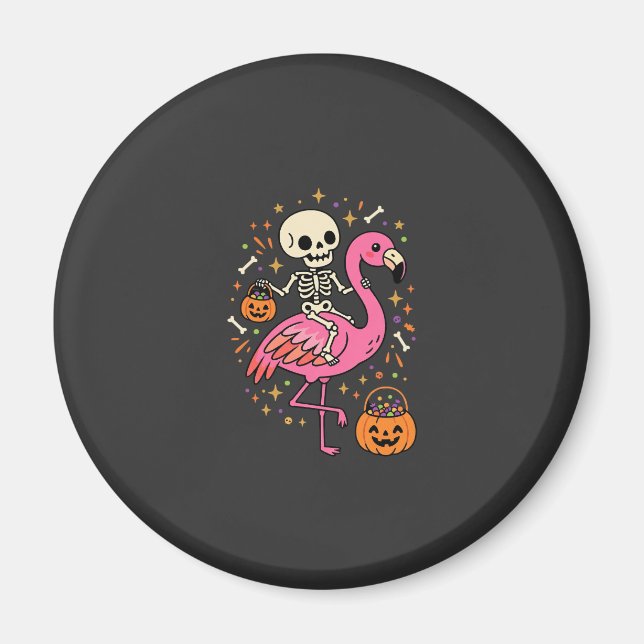 Halloween Flamingo Skeleton Candy Bucket Vector De Magnet (Front)