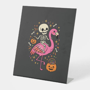Halloween Flamingo Skeleton Candy Bucket Vector De Pedestal Sign