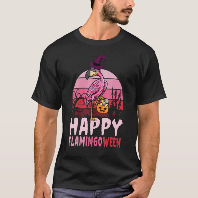 Halloween Flamingo Witch Costume Flamingoween T-Shirt (Front)