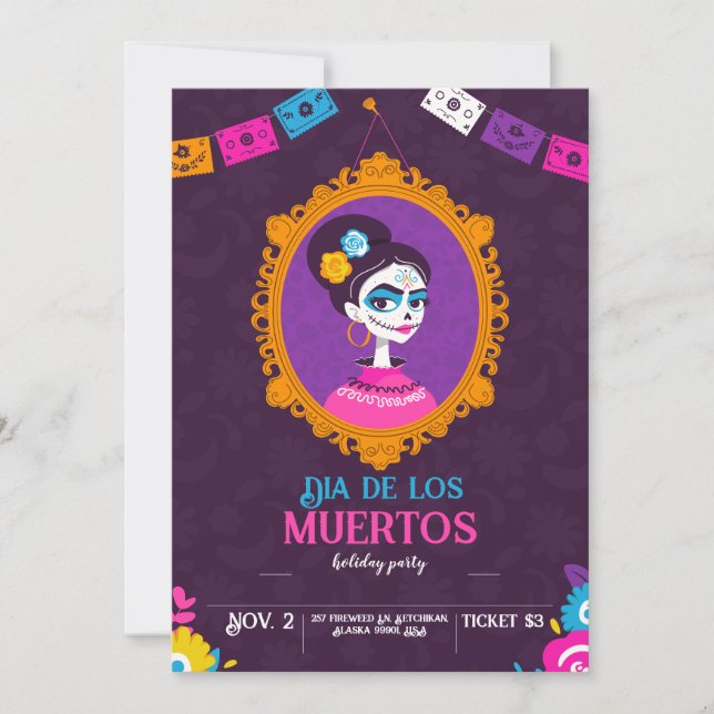 Halloween Flat invitation to the day of the dead (Front)