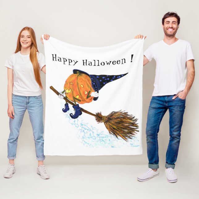 Halloween Fleece Blanket Witch Pumpkin Flying (In Situ)
