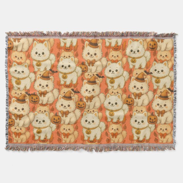 Halloween Fleecedeken — Schattige Pomeranians Throw Blanket (Front)