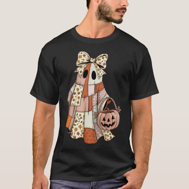  Halloween Floral Ghost Coquette Patchwork Costume T-Shirt (Front)