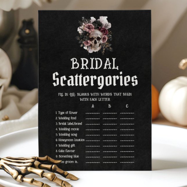 Halloween Floral Skull Bridal Scattergories Game Invitation (Halloween Floral Skull Bridal Scattergories Game)