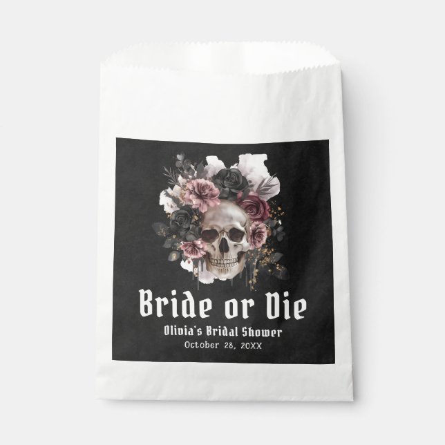 Halloween Floral Skull Bride or Die Bridal Shower Favour Bag (Front)
