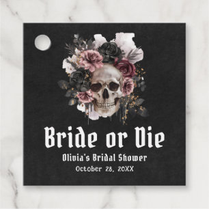 Halloween Floral Skull Bride or Die Bridal Shower Favour Tags