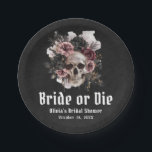 Halloween Floral Skull Bride or Die Bridal Shower Paper Plate<br><div class="desc">These paper plates feature a bold design with a floral-adorned skull and the phrase "Bride or Die, " perfect for adding a spooky yet elegant touch to your Halloween-themed bridal shower. Made from durable material, they are both stylish and practical for serving up treats. A great choice for setting the...</div>