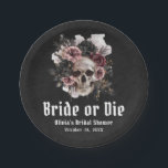 Halloween Floral Skull Bride or Die Bridal Shower Paper Plate<br><div class="desc">These paper plates feature a bold design with a floral-adorned skull and the phrase "Bride or Die, " perfect for adding a spooky yet elegant touch to your Halloween-themed bridal shower. Made from durable material, they are both stylish and practical for serving up treats. A great choice for setting the...</div>