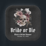 Halloween Floral Skull Bride or Die Bridal Shower Paper Plate<br><div class="desc">These paper bowls feature a bold design with a floral-adorned skull and the phrase "Bride or Die, " perfect for adding a spooky yet elegant touch to your Halloween-themed bridal shower. Made from durable material, they are both stylish and practical for serving up treats. A great choice for setting the...</div>