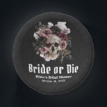 Halloween Floral Skull Bride or Die Bridal Shower Paper Plate<br><div class="desc">These paper bowls feature a bold design with a floral-adorned skull and the phrase "Bride or Die, " perfect for adding a spooky yet elegant touch to your Halloween-themed bridal shower. Made from durable material, they are both stylish and practical for serving up treats. A great choice for setting the...</div>