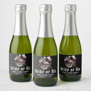 Halloween Floral Skull Bride or Die Bridal Shower Sparkling Wine Label