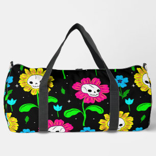 halloween floral skull flowers black duffle bag