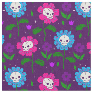 halloween floral skull flowers purple fabric