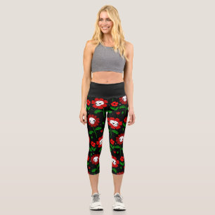 halloween floral skull flowers red capri leggings