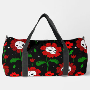 halloween floral skull flowers red duffle bag