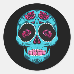 Halloween Floral Sugar Skull Classic Round Sticker