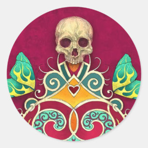 Halloween Floral Sugar Skull Classic Round Sticker