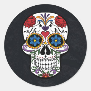 Halloween Floral Sugar Skull Classic Round Sticker