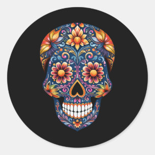 Halloween Floral Sugar Skull Classic Round Sticker