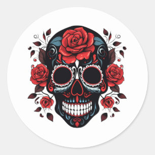 Halloween Floral Sugar Skull Classic Round Sticker