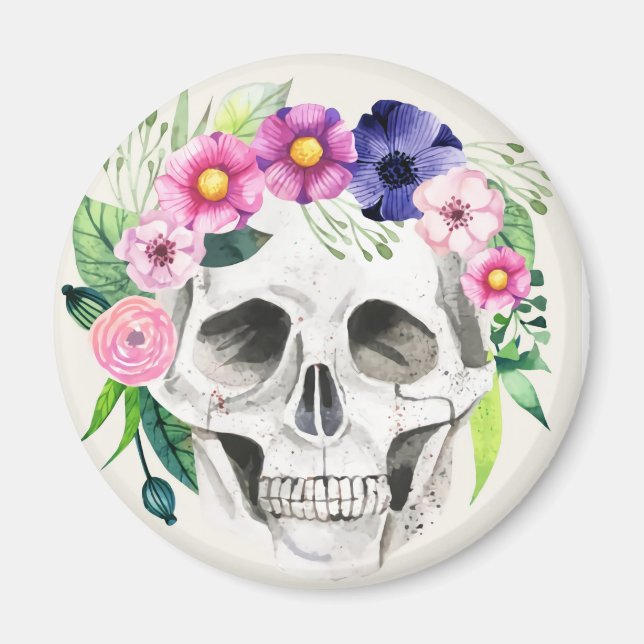 Halloween Floral Sugar Skull  Magnet (Front)