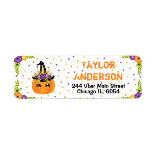 Halloween Floral Unicorn Pumpkin Orange and White  Return Address Label