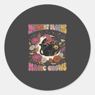 Halloween Floral Witch Cat Magic Classic Round Sticker