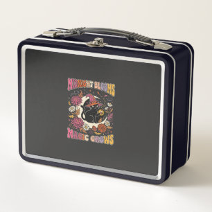 Halloween Floral Witch Cat Magic Metal Lunch Box