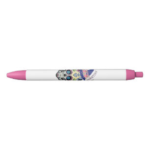 Halloween Flower Skull Black Ink Pen