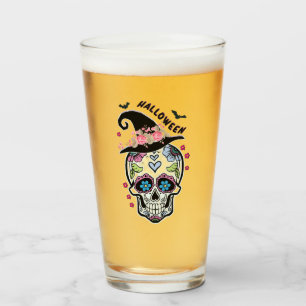 Halloween Flower Skull Glass